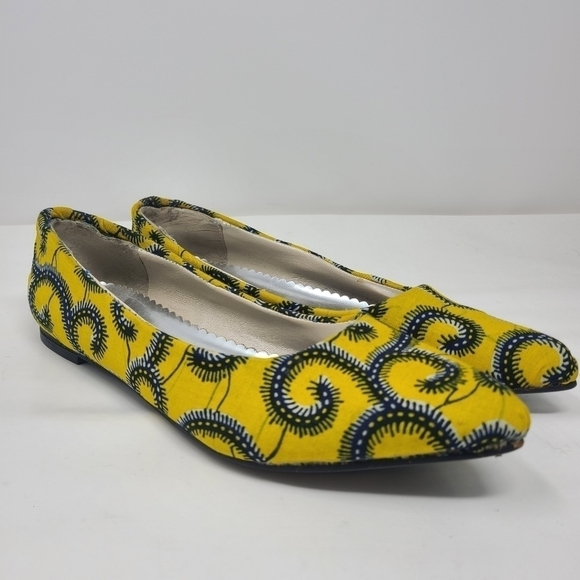 Shamilu | Women's Yellow & Blue Ankara Printed Flats (Size 40 or US Size 9.5) - Picture 14 of 15